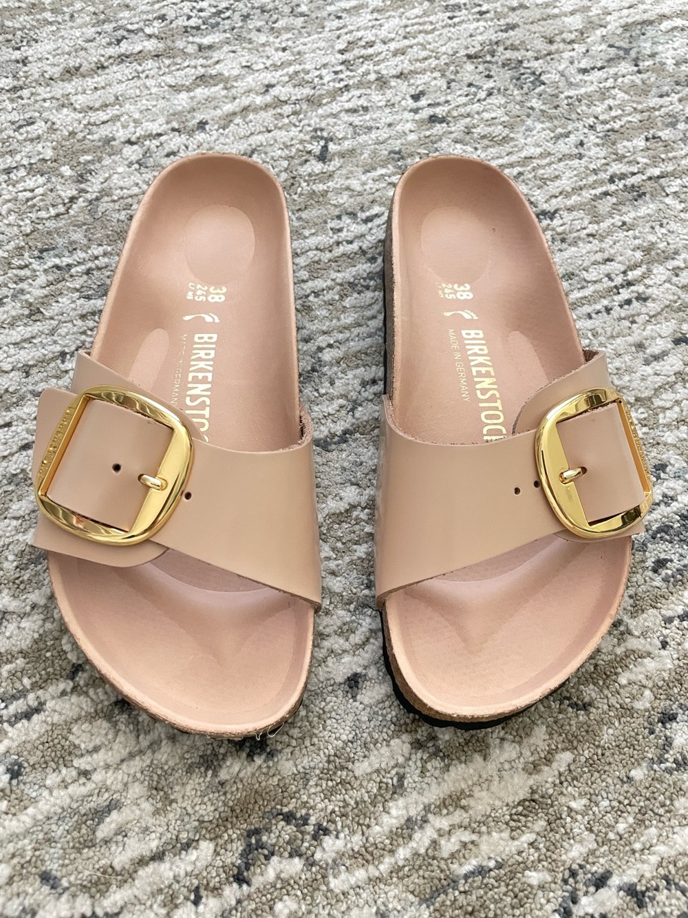 Birkenstock Madrid Big Buckle High Shine New Beige Size 38 Gold